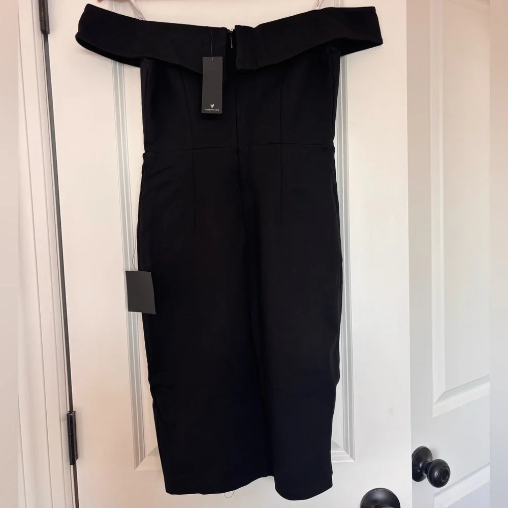 Lulus Hello Romance Black Off-the-Shoulder Bodycon Midi Dress NWT Size Small - Picture 5 of 7